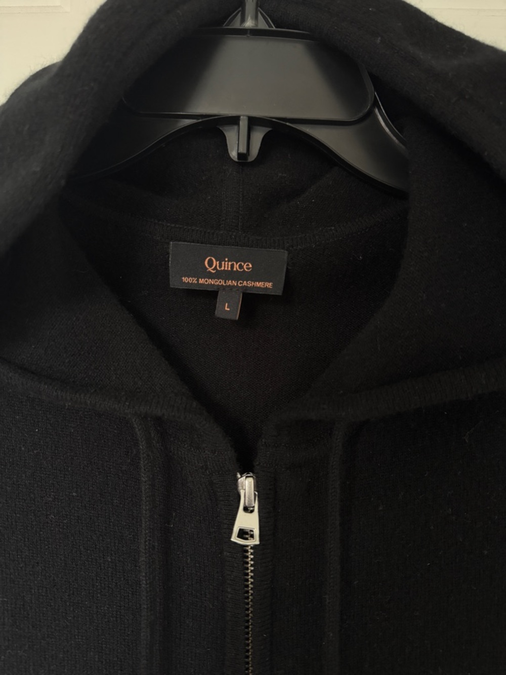 Quince 100% Mongolian Cashmere Black Zip-Up Hooded Sweater L - Picture 3 of 3